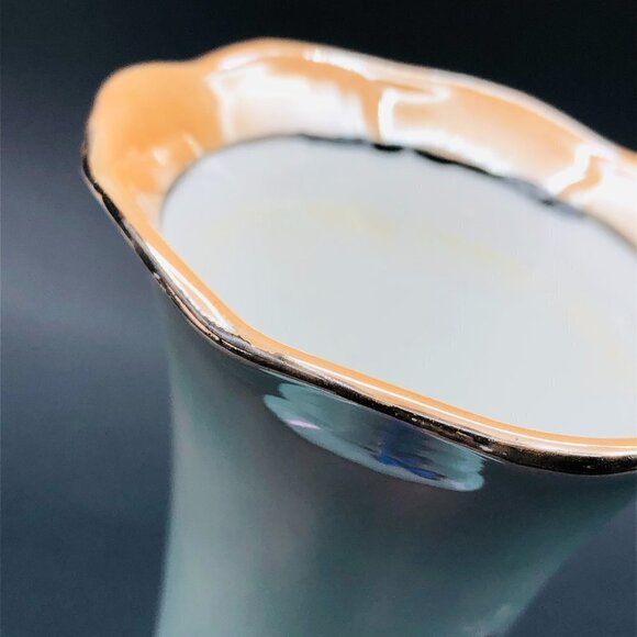 Art Deco Era Noritake Morimura Bud Vase Turquoise Peach Lustreware Butterflies - Picture 4 of 13